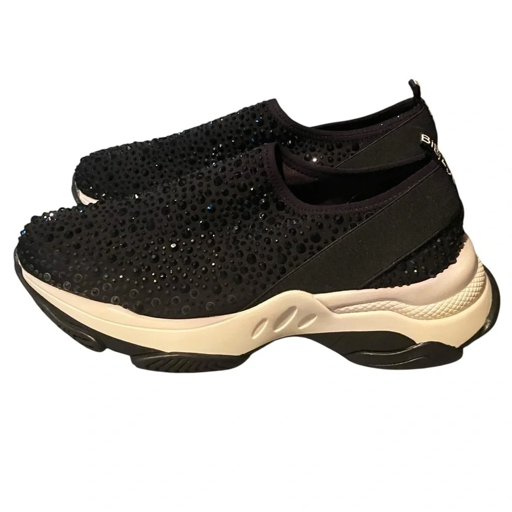 Anthropologie Bibi Lou Black Rhinestones Slip On Fashion Sneakers